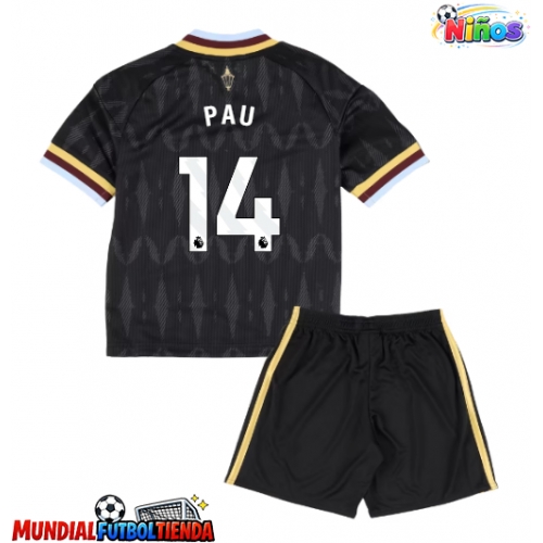 Camiseta Aston Villa Pau Torres #14 Segunda Equipación Replica 2026-27 para niños mangas cortas (+ Pantalones cortos)